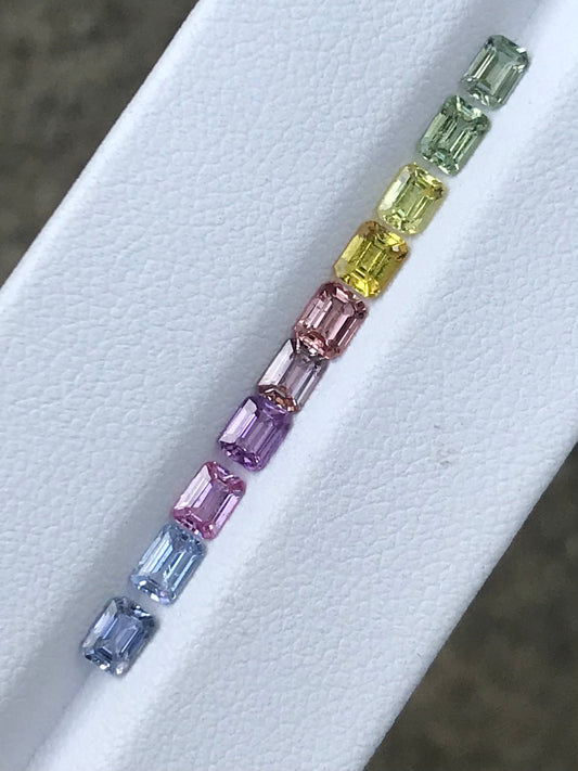 4x3mm Natural Unheated Fancy Rainbow Sapphires Good Quality Shape EMERALD CUT Loose Stones Ring Set 10 Stones