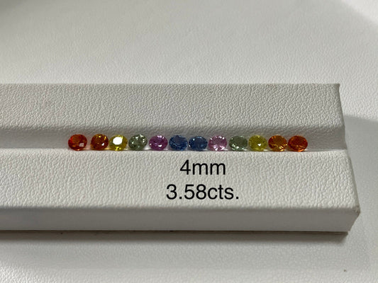 4mm Rounds Diamond Cut Rainbow Sapphires  12 Stones lot