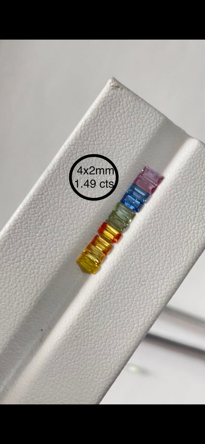 4x2mm rainbow sapphire baguette ring set, photo 1