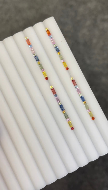 4x2mm rainbow sapphire baguette ring set, photo 3