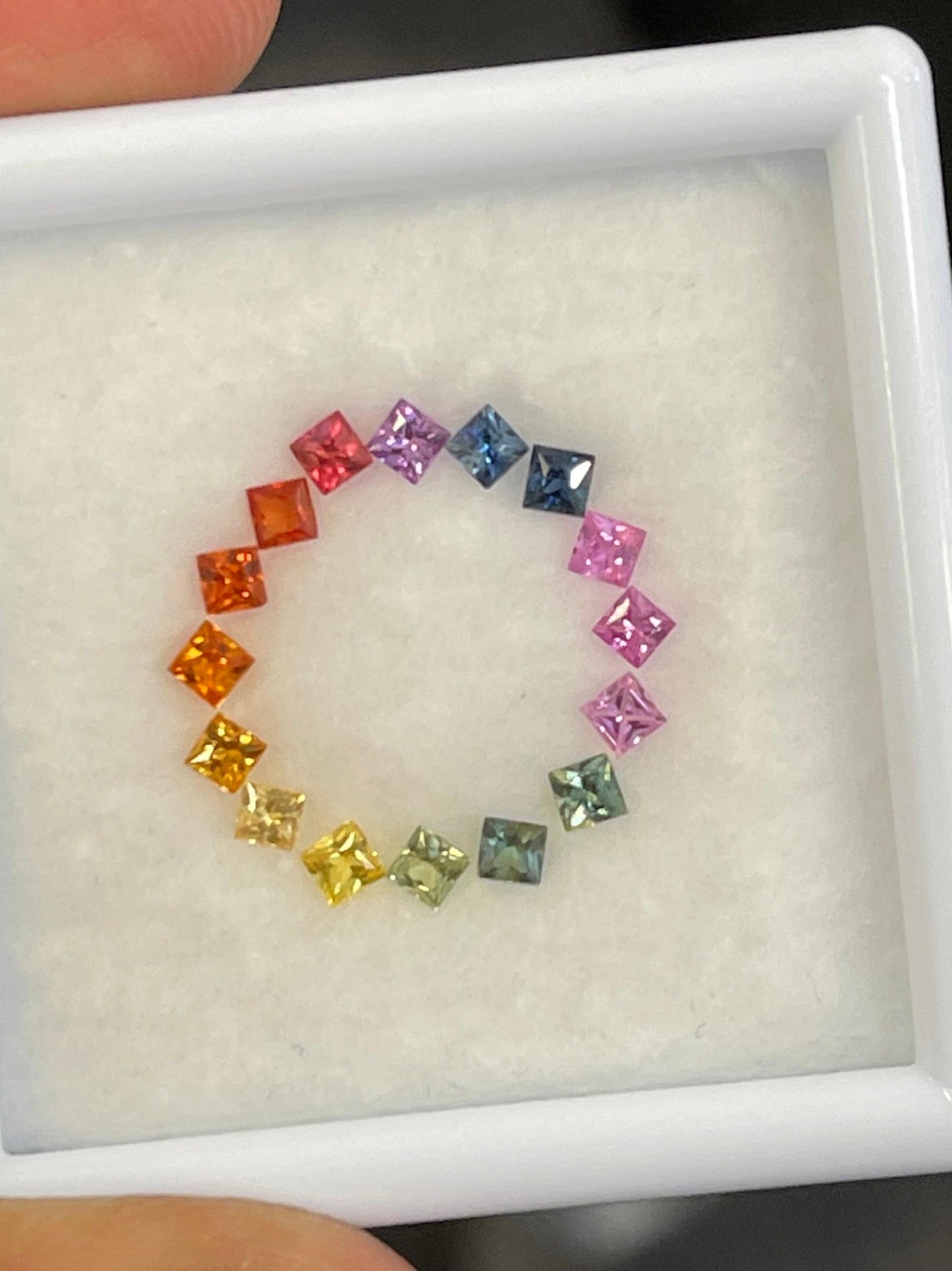 2.3mm Princes cut  Rainbow Sapphires loose stones Pendant Set