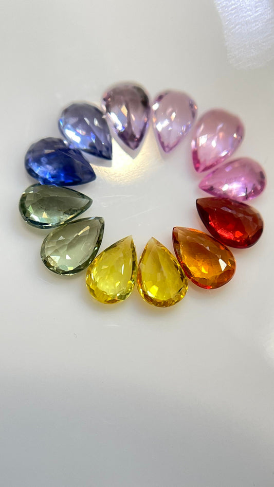 6x4mm Rainbow Sapphires Pears Cut  Loose Stones  Half Bracelet Set 12 Stones