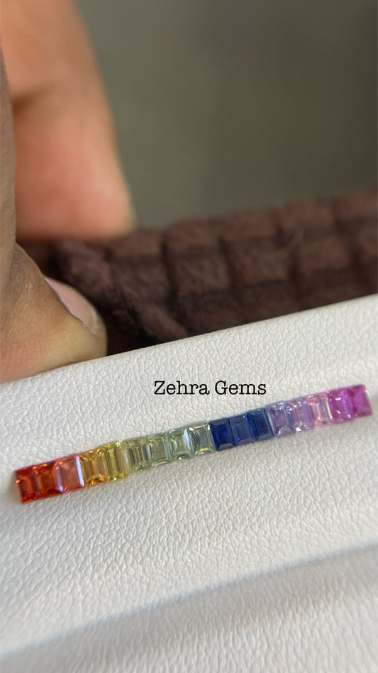 3x2 Baguettes cut Rainbow Sapphires Eternity Ring Set Good Quality Perfect Color combination