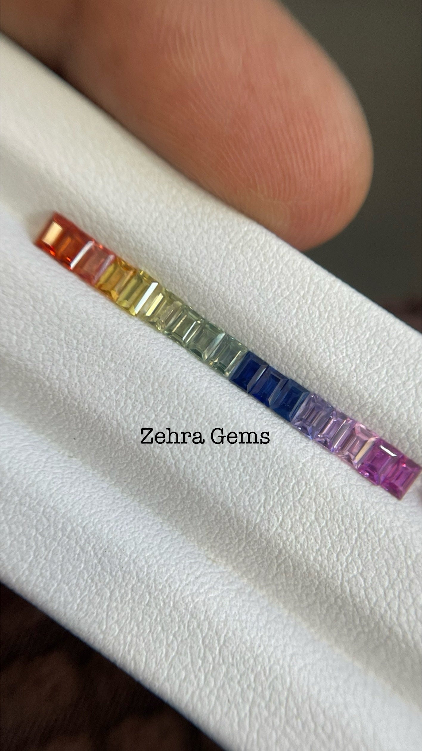 3x2 Baguettes cut Rainbow Sapphires Eternity Ring Set Good Quality Perfect Color combination