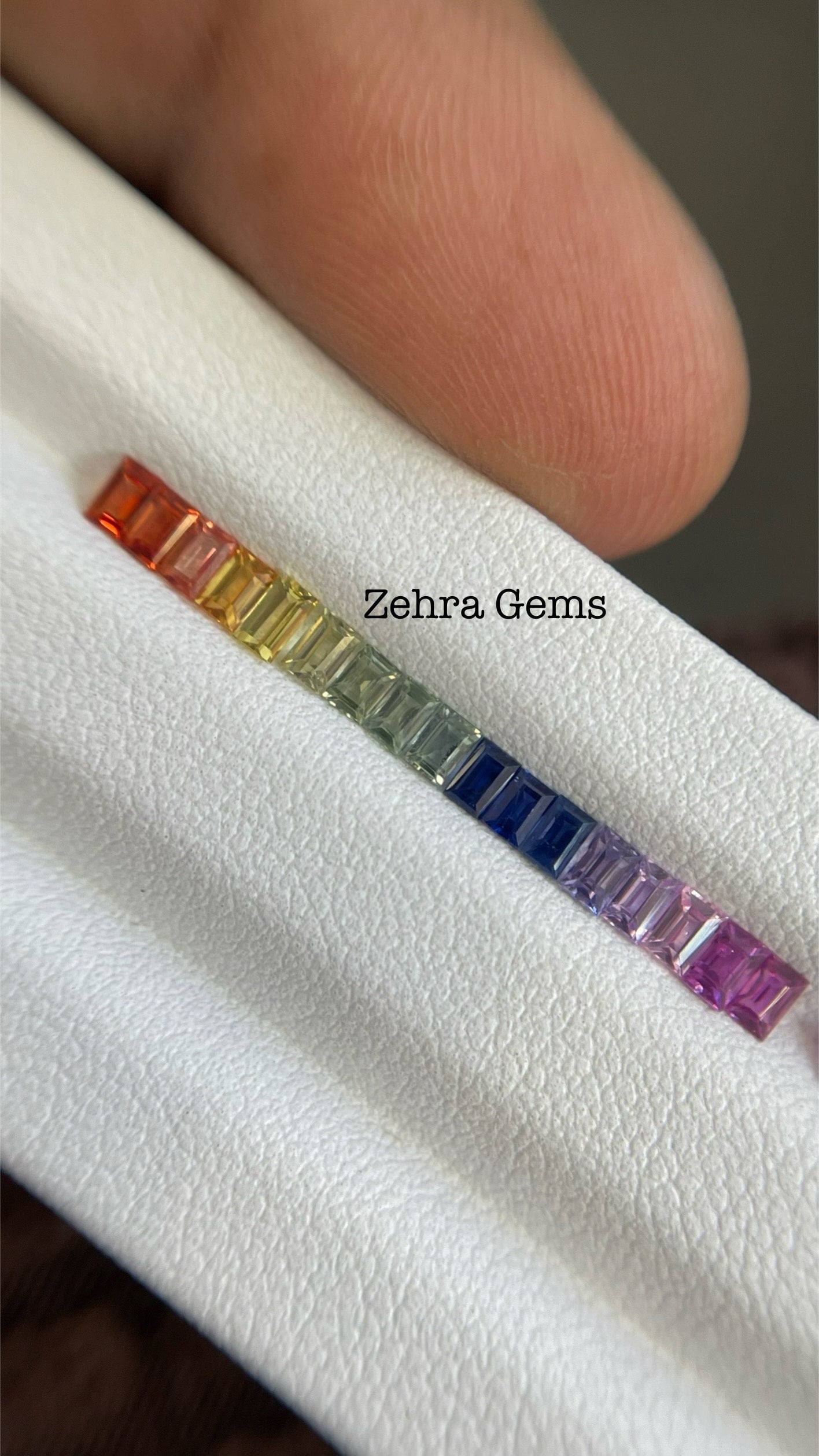 3x2 Baguettes cut Rainbow Sapphires Eternity Ring Set Good Quality Perfect Color combination