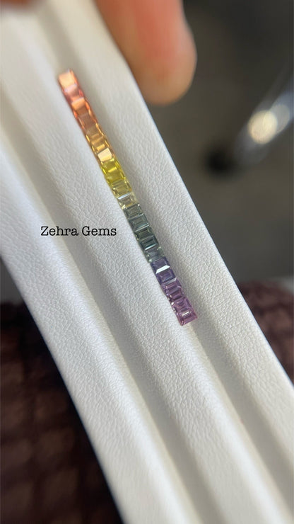 3x2mm rainbow sapphire baguette ring set, photo 3