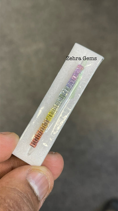 3x2mm rainbow sapphire baguette ring set, photo 4