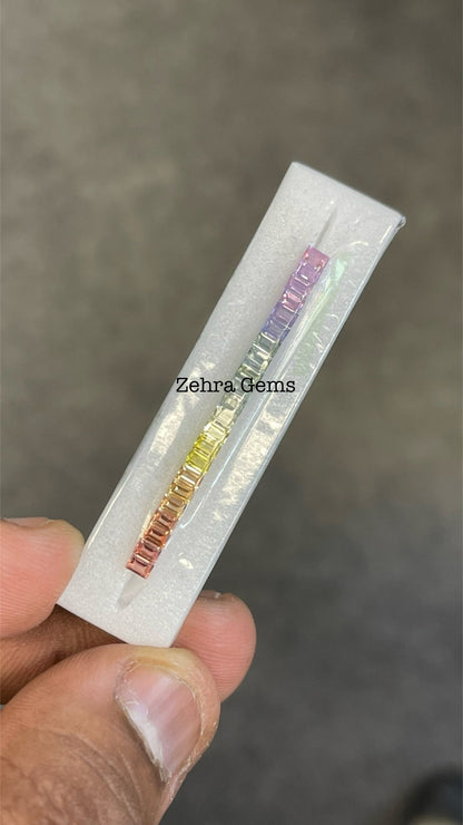 3x2mm rainbow sapphire baguette ring set, photo 5