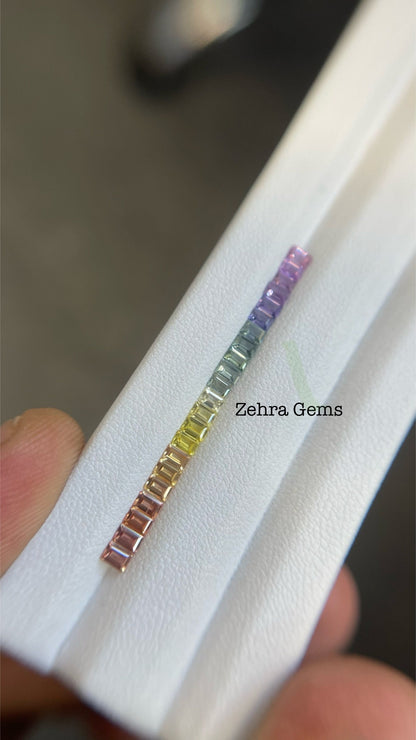 3x2mm rainbow sapphire baguette ring set, photo 1