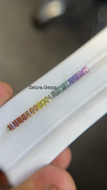3x2mm rainbow sapphire baguette ring set, photo 2