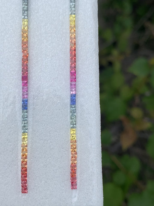 Natural Rainbow Sapphire Square Princess Cut Loose Gemstone Set | 2mm 38 Pieces | For Half Tennis Bracelet Making