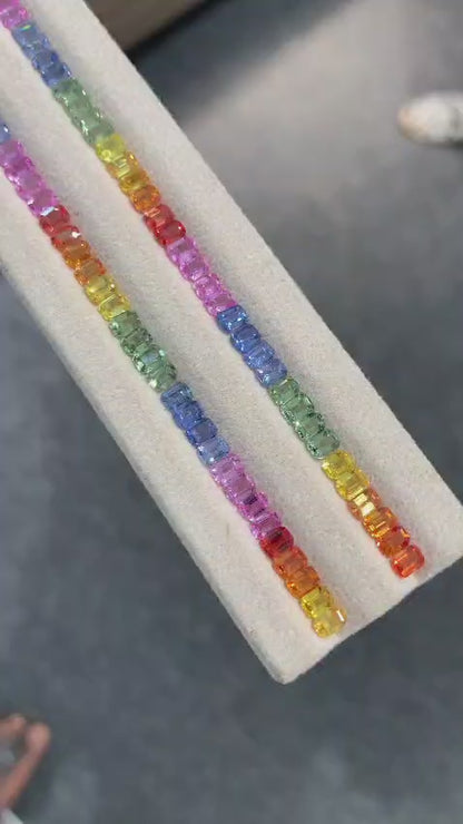 4x3mm Emerald Cut Rainbow Sapphire Loose Stones – Natural Multicolor Gemstones for 18cm Tennis Bracelet