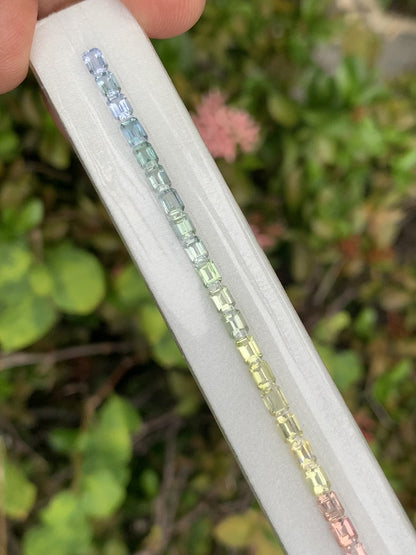 Natural Pastel Fancy Sapphire Emerald Cut Loose Gemstone Strand | 4x3mm 44 Pieces 7 Inch | For Tennis Bracelet Making | Unheated | Madagascar Sapphire