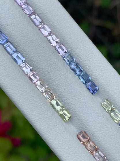 Natural Pastel Sapphire Emerald Cut Calibrated Set | 4x3mm 10 Pieces Matched Layout for Ring | Unheated African Sapphire | Wholesale Jewelry Making