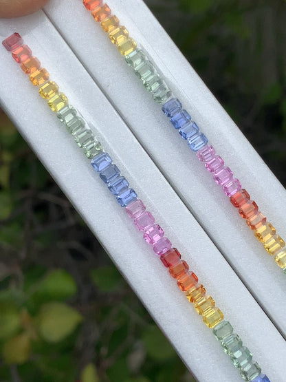 Natural Rainbow Sapphire Emerald Cut Loose Gemstone Set | 4x3mm 60 Pieces | For Tennis Bracelet Making