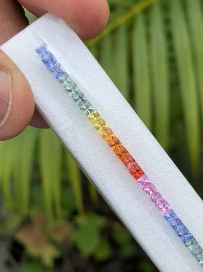 Natural Rainbow Sapphire Square Princess Cut Loose Gemstone Set | 2.7mm 68 Pieces 7 Inch | For Tennis Bracelet Making