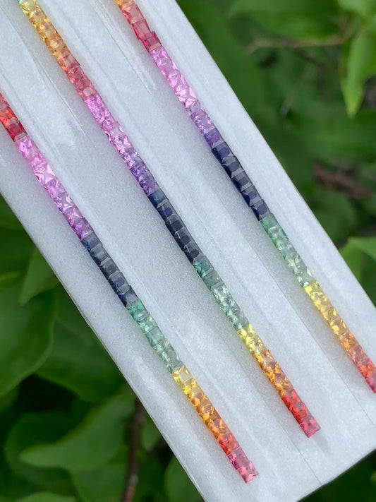 Natural Rainbow Sapphire Tennis Bracelet Line – 2.8mm Square Princess | Heated | 7 Inch | Africa