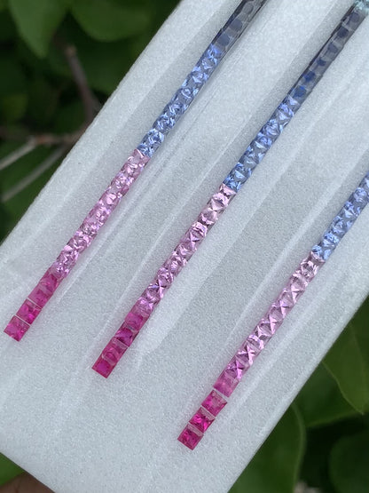 Natural Rainbow Sapphire 2.7mm Princess Cut Tennis Bracelet Set – 46 Matched Stones, 5.94 Carats