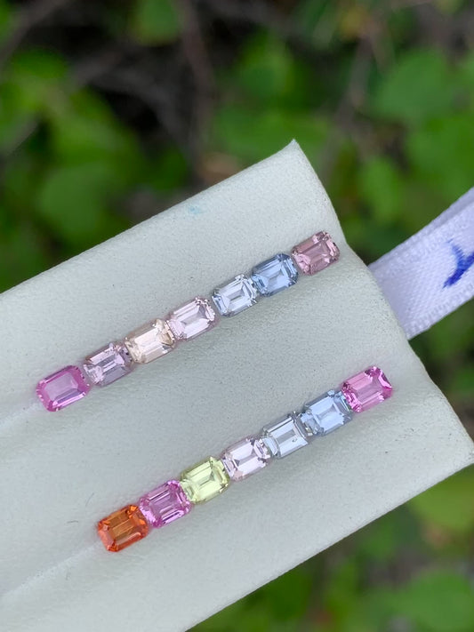 Natural Pastel Sapphire Emerald Cut Calibrated Set | 4x3mm 7 Pieces Matched Layout for Ring | Unheated African Sapphire | Wholesale Jewelry Making