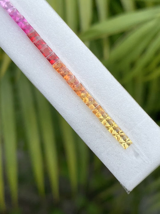 Natural Rainbow Sapphire Square Princess Cut Loose Gemstone Set | 2.5mm 70 Pieces 7 Inch | For Tennis Bracelet Making