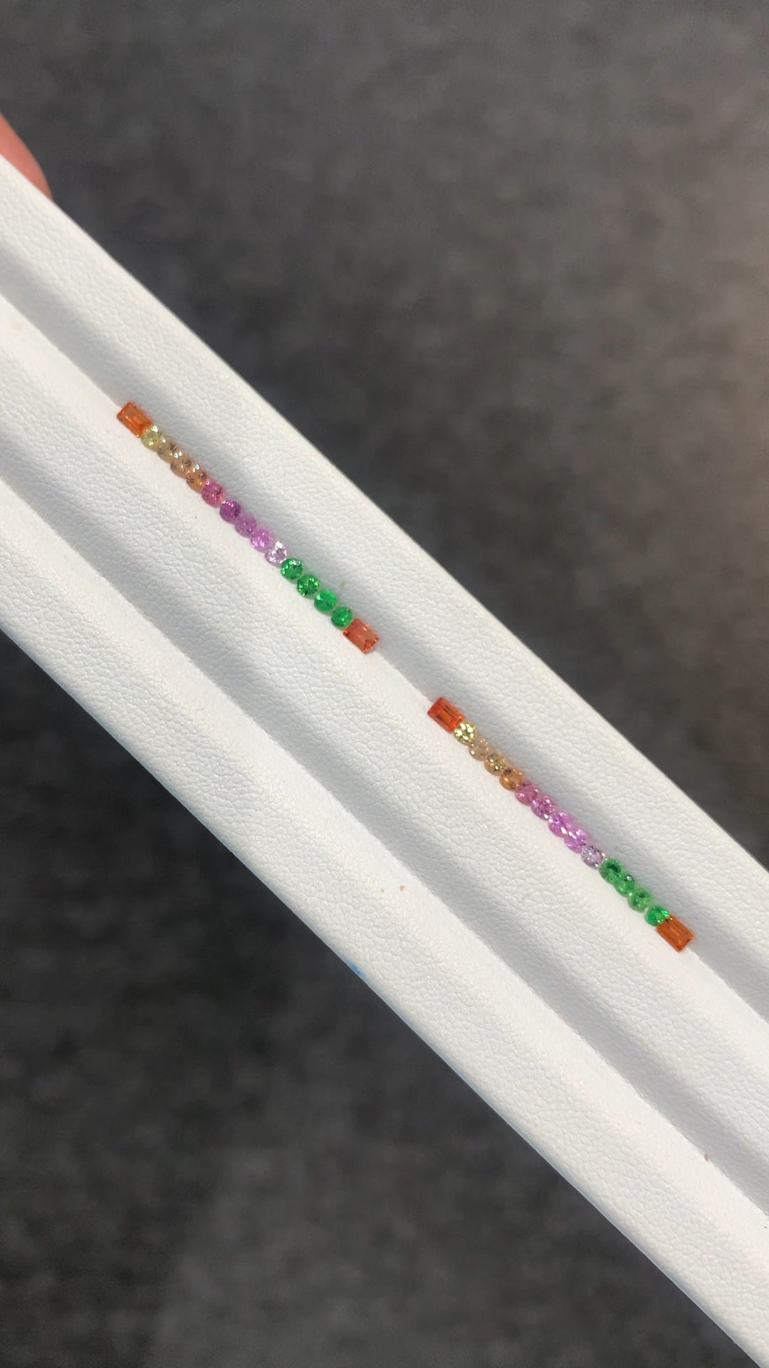 2mm Rounds with Baguettes 3x2mm Natural Rainbow Sapphires Tsavorite 15 pieces Ring Set