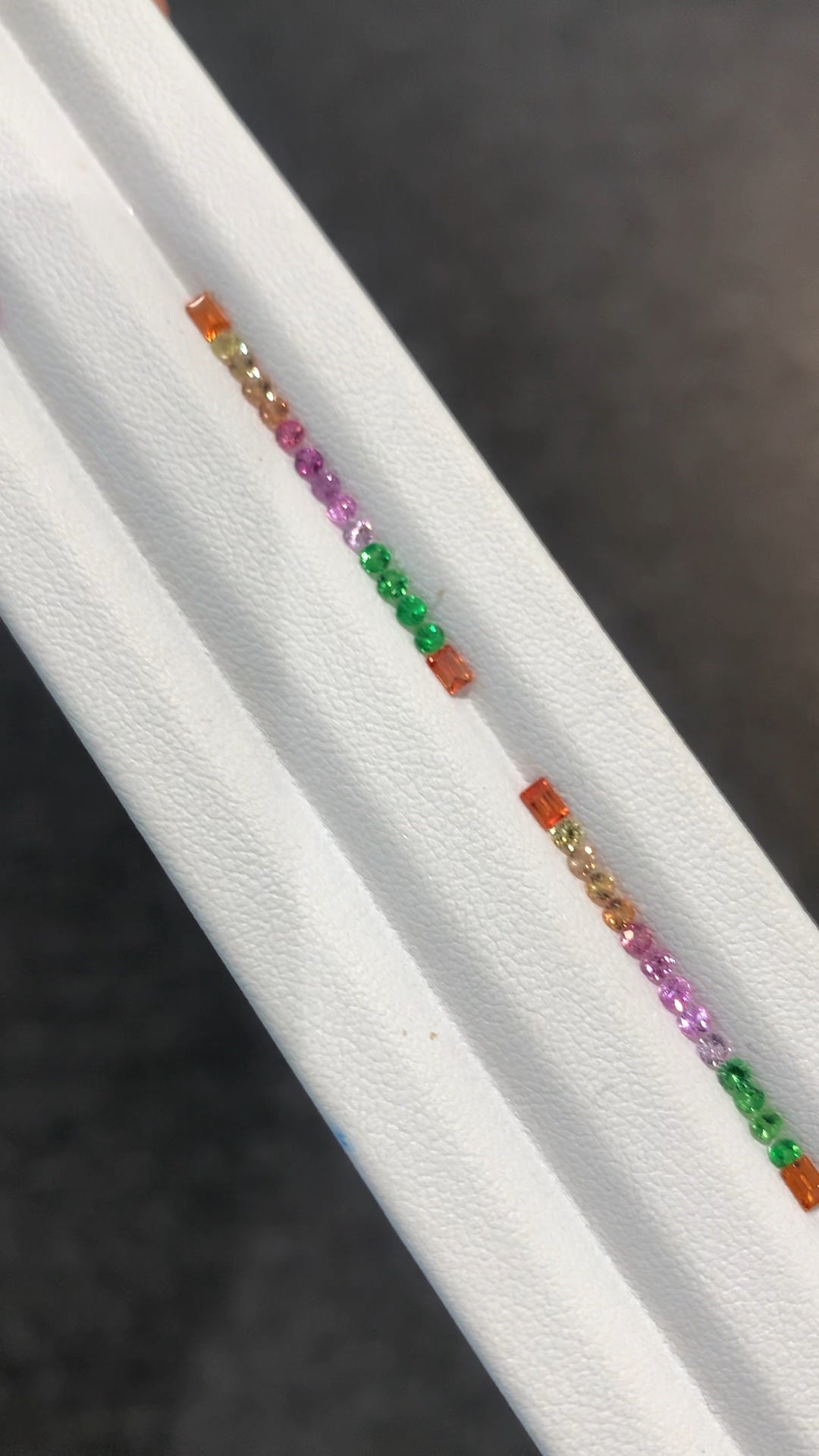 2mm Rounds with Baguettes 3x2mm Natural Rainbow Sapphires Tsavorite 15 pieces Ring Set