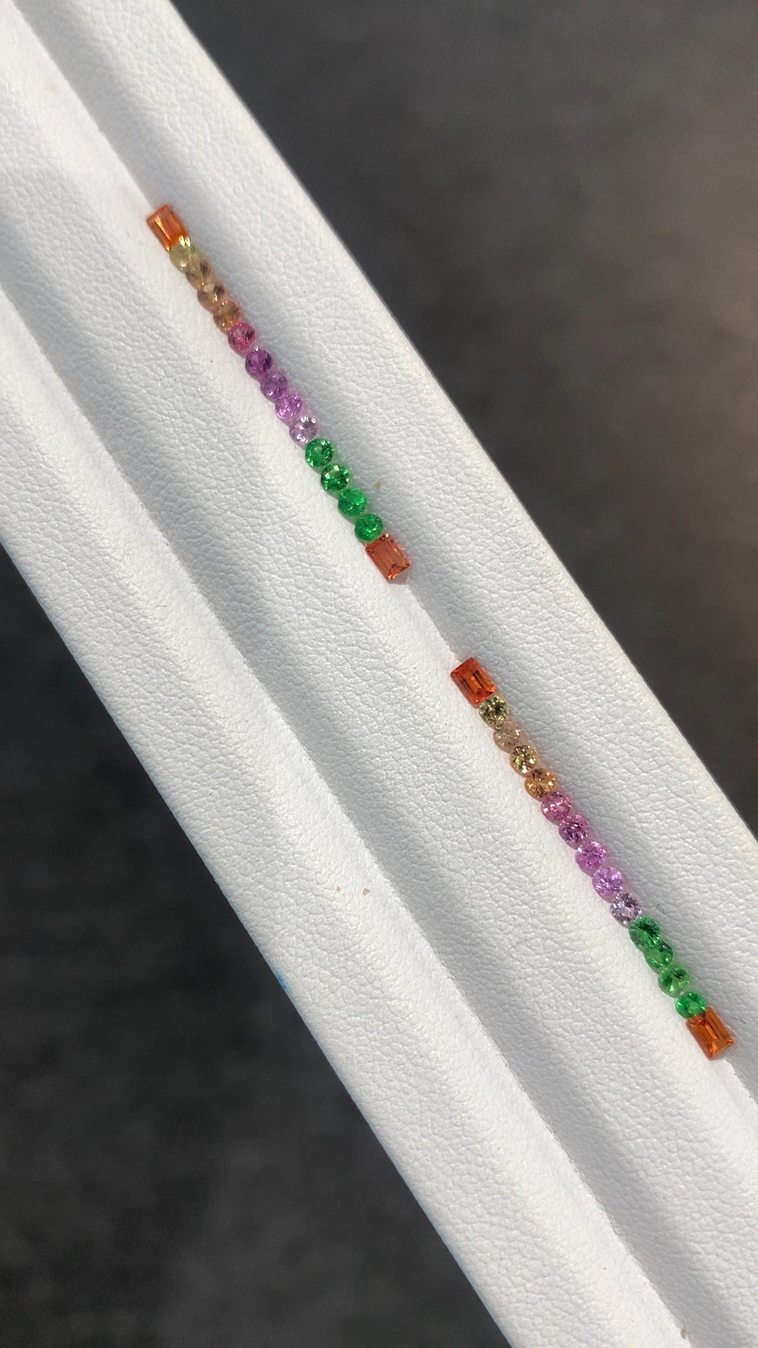 2mm Rounds with Baguettes 3x2mm Natural Rainbow Sapphires Tsavorite 15 pieces Ring Set