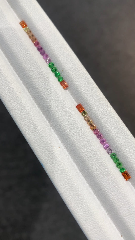 2mm Rounds with Baguettes 3x2mm Natural Rainbow Sapphires Tsavorite 15 pieces Ring Set