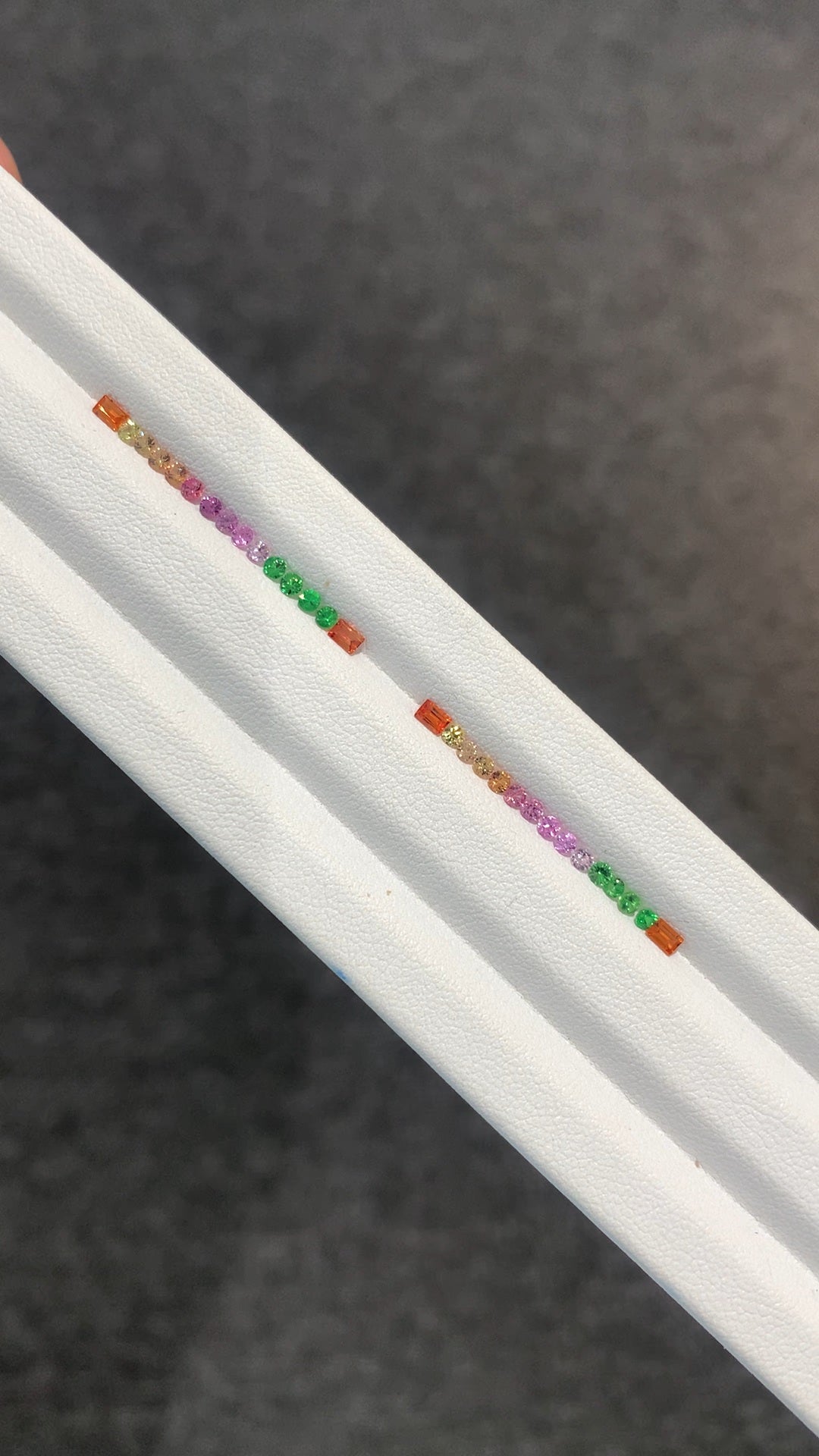 2mm Rounds with Baguettes 3x2mm Natural Rainbow Sapphires Tsavorite 15 pieces Ring Set